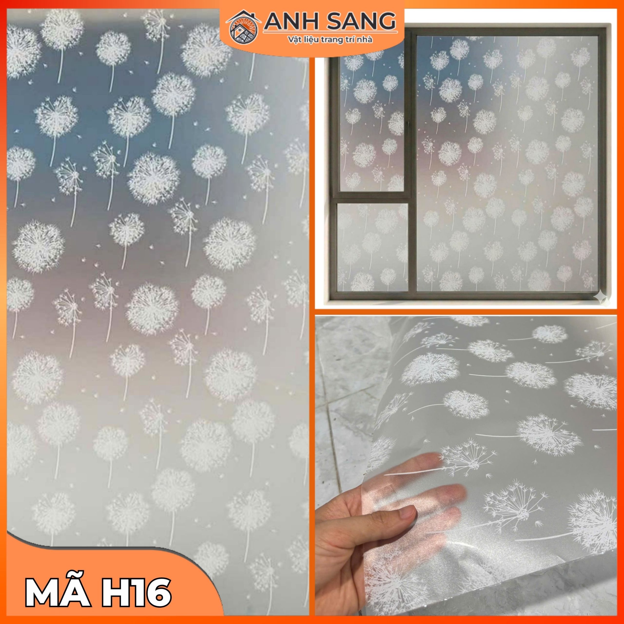Decal Dán Kính Hoa Văn Mã H16: Vẻ Đẹp Lãng Mạn Của Bồ Công Anh Trắng Cho Không Gian Bình Yên