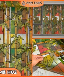Decal dán kính hoa văn họa tiết trúc xanh