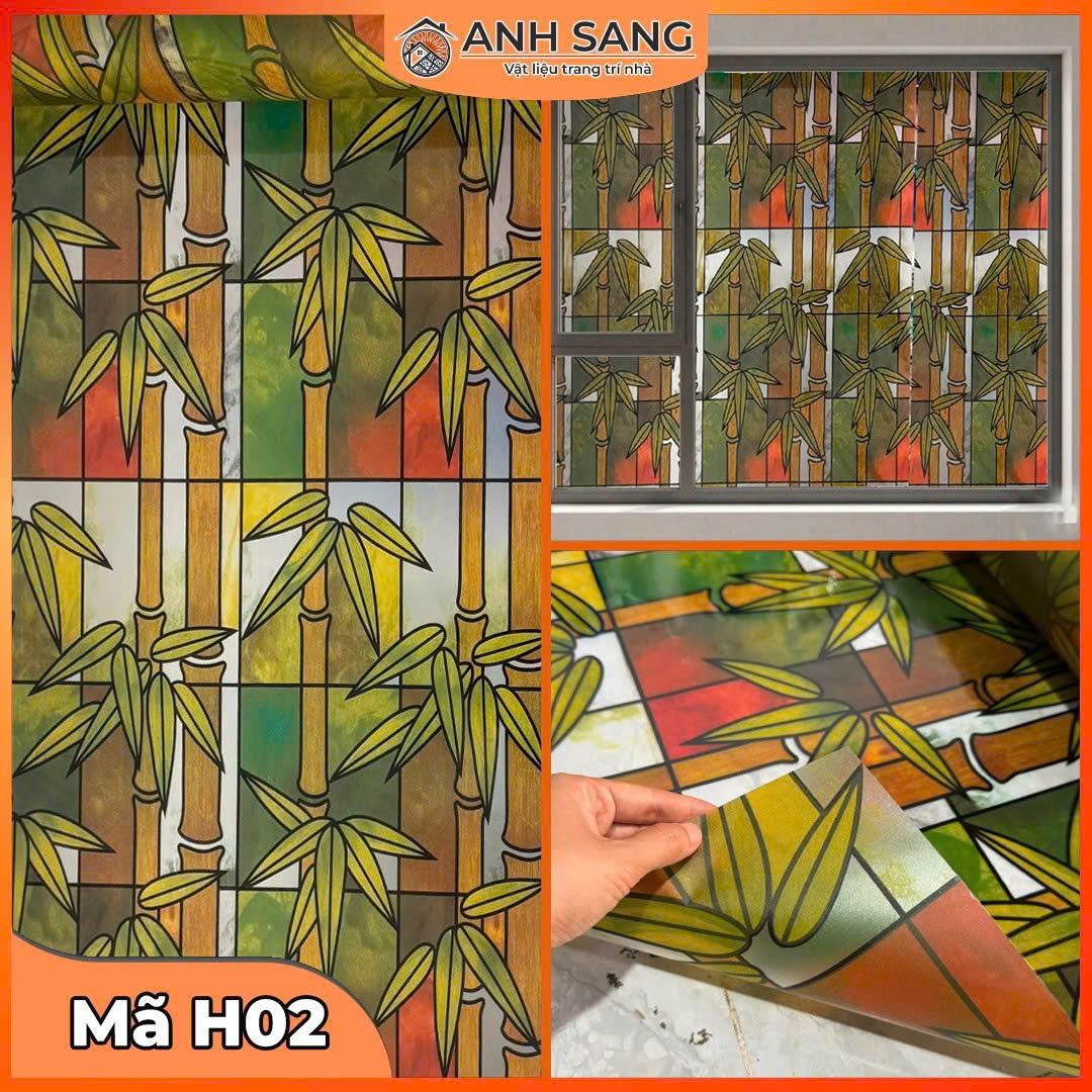 Decal dán kính hoa văn họa tiết trúc xanh