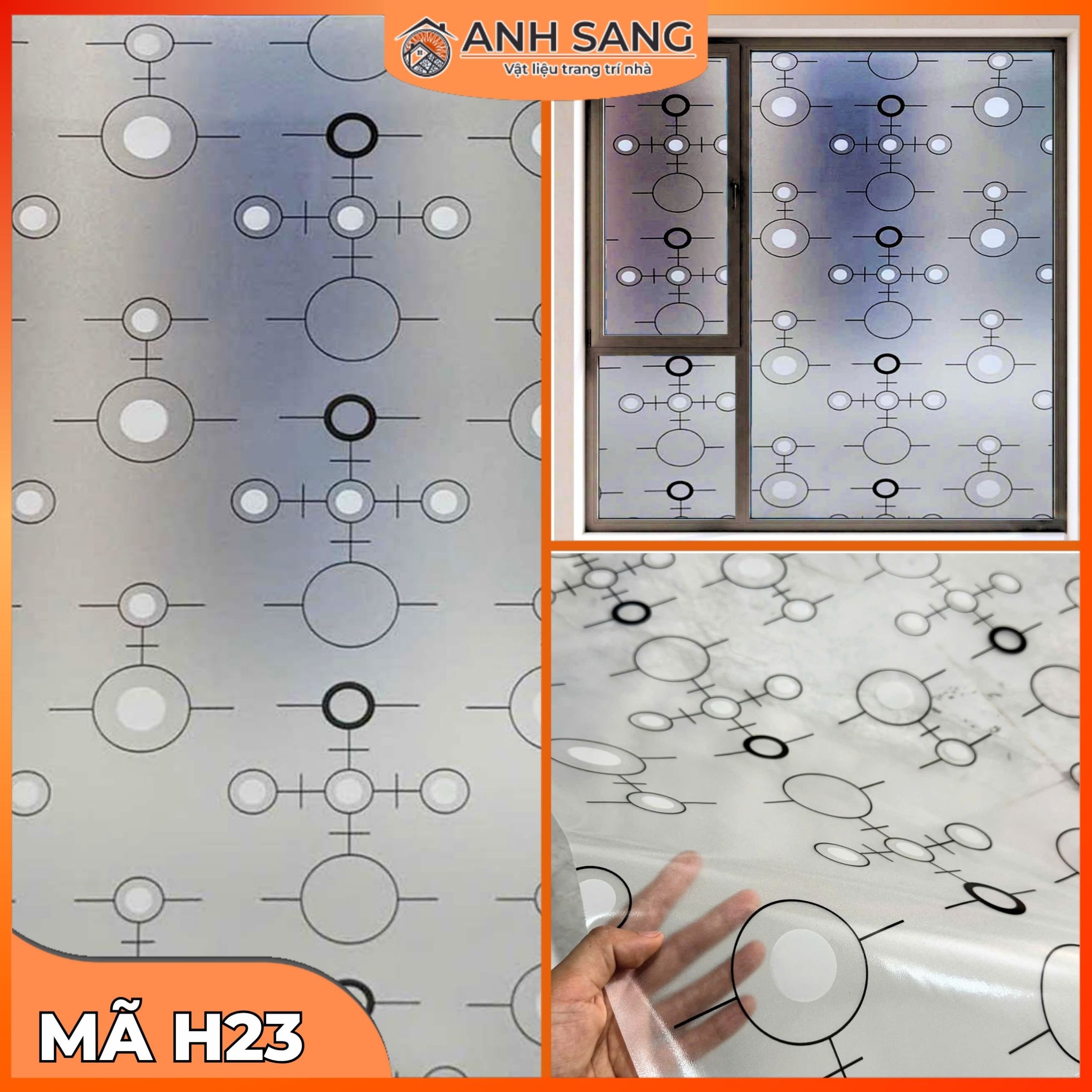 H23 Decal Dán Kính Hoa Văn Mã H23: Sự Độc Đáo Từ Họa Tiết Hình Học Vòng Tròn Đen Trắng