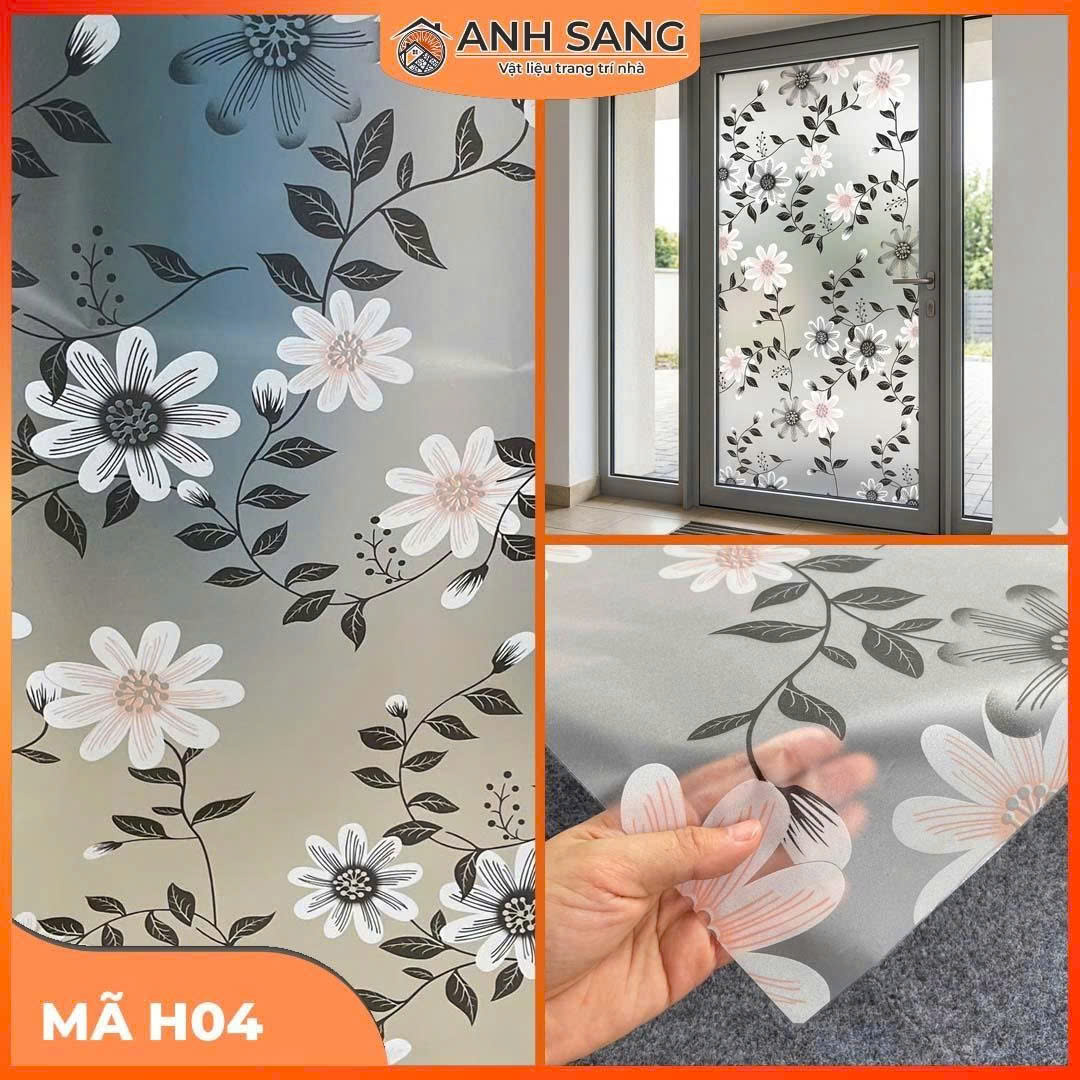 Decal dán kính hoa văn họa tiết cúc hồng