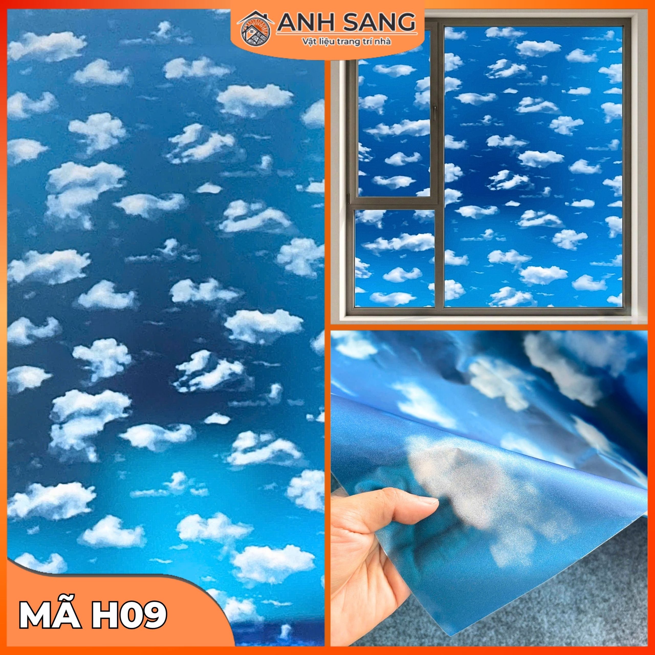 Decal Dán Kính Hoa Văn Mã H09: Không Gian Khoáng Đạt Với Họa Tiết Trời Xanh Mây Trắng