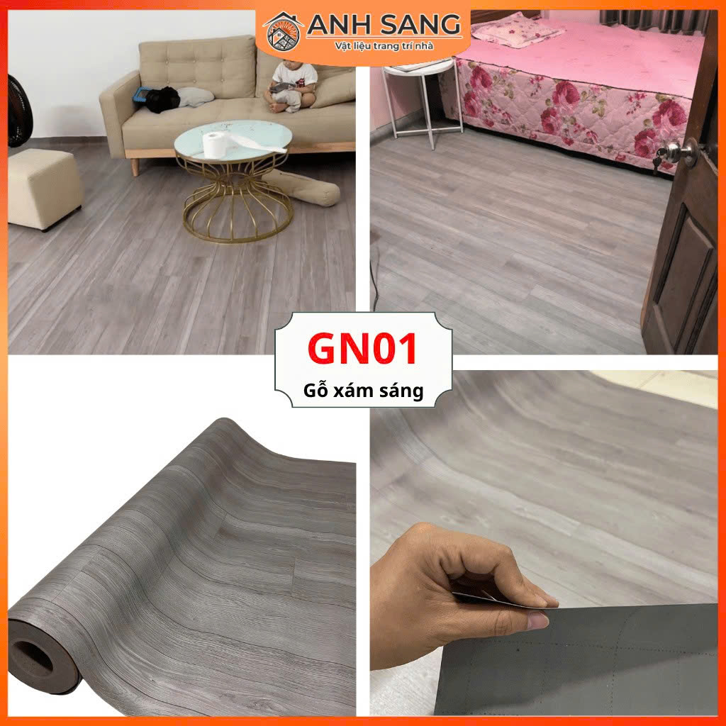 Thảm Simili Lót Sàn Vân Gỗ Xám Trắng GN01 – Cấp Anh Sang