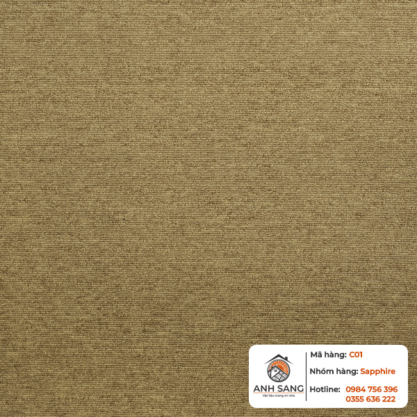 Thảm tấm Sapphire C01 (kích thước 50cm x 50cm) chính là sự lựa chọn tối ưu. Với thiết kế thảm gạch tiện lợi, chất liệu sợi PP dệt vòng bền bỉ cùng lớp đế PVC chống trượt tuyệt đối, sản phẩm mang lại vẻ đẹp thanh lịch và chuyên nghiệp cho mọi công trình.