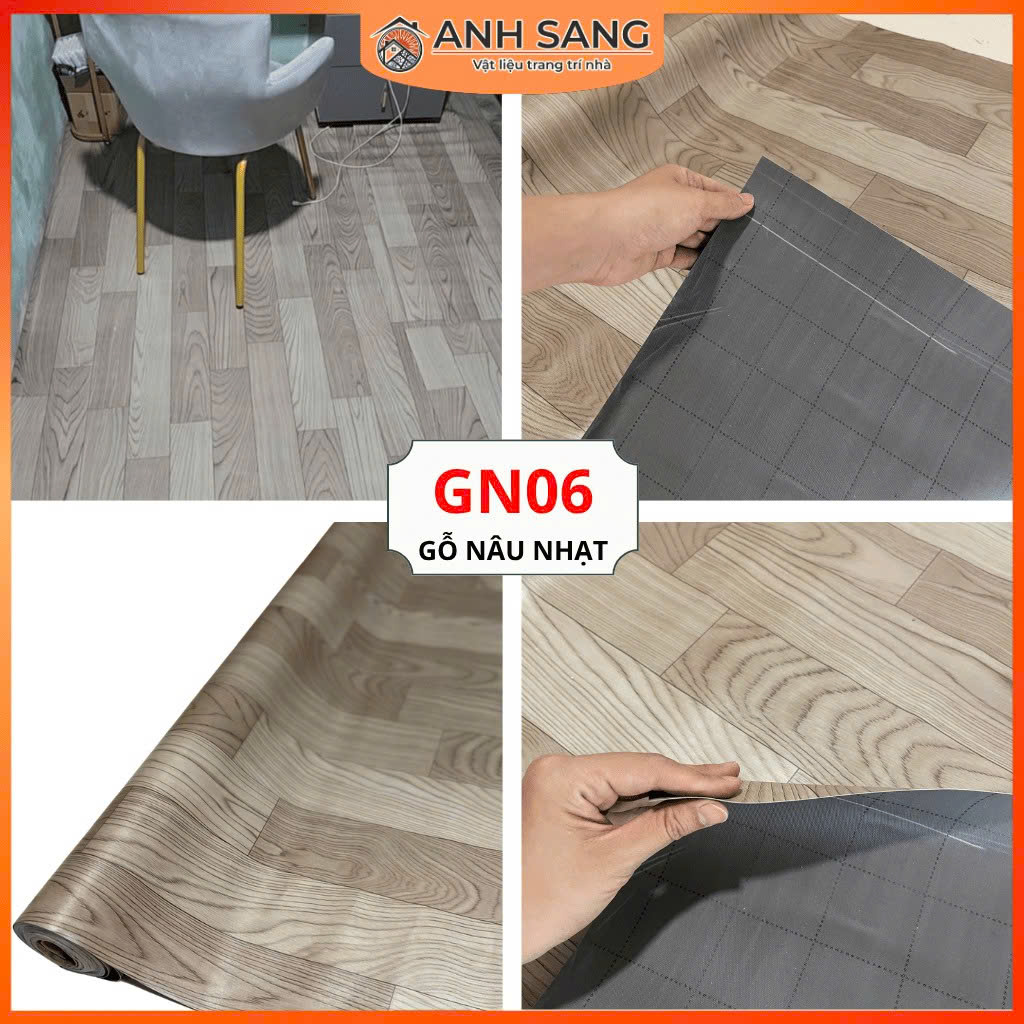 Thảm Simili Lót Sàn Vân Gỗ Nâu Nhạt GN06 – Thanh Lịch, Giá Rẻ