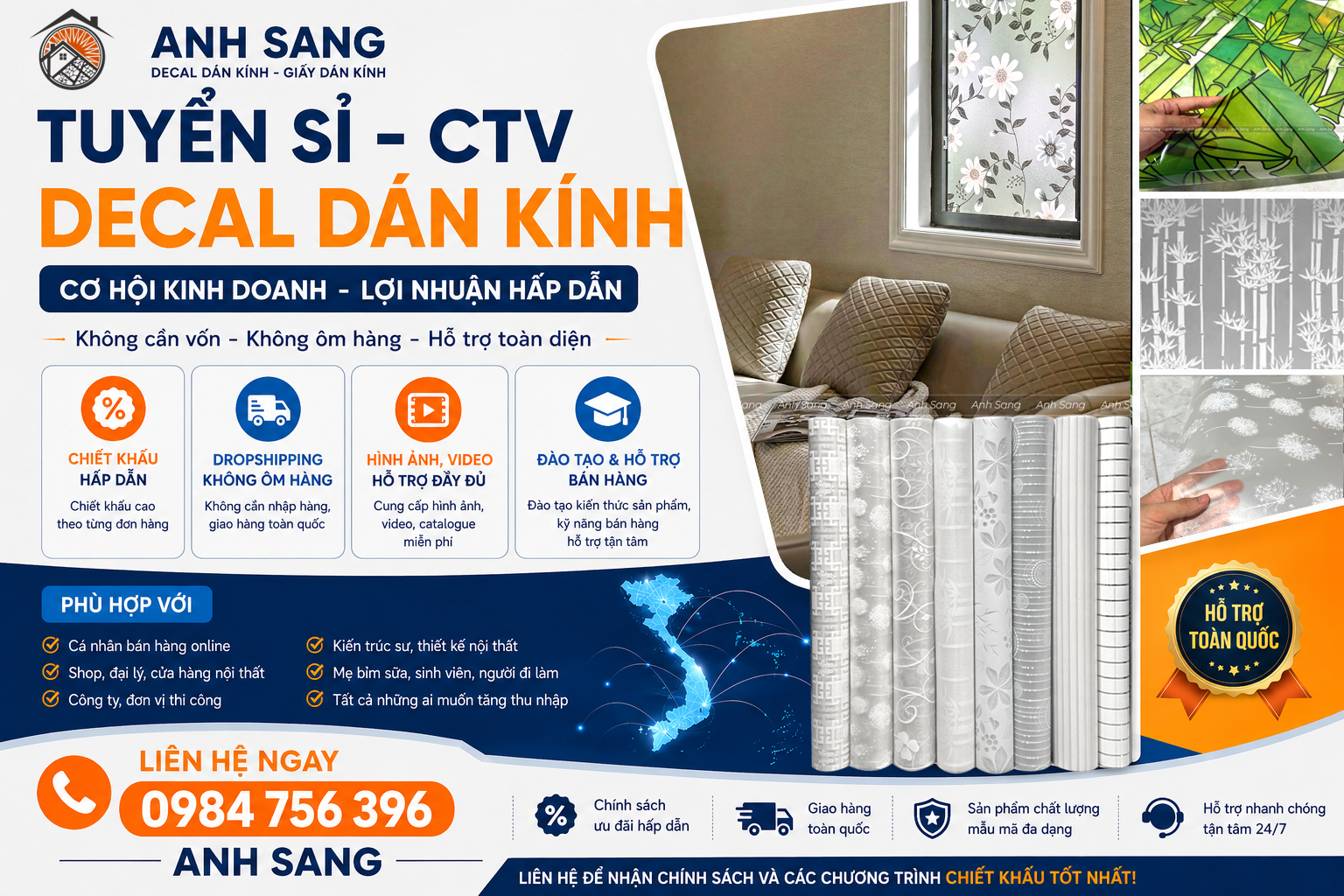 Tuyển sỉ - ctv decal dán kính Anh Sang